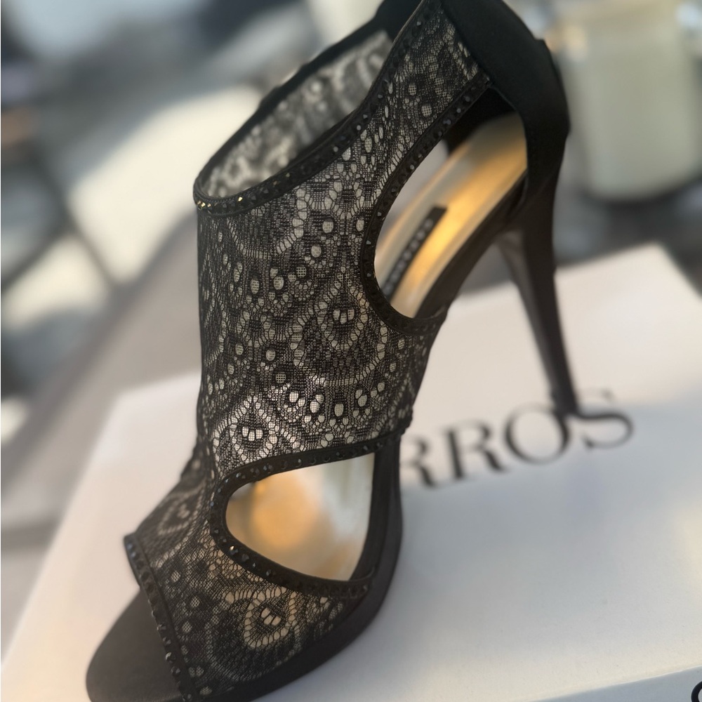 Caparros Black Lace Peep-Toe Heels